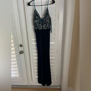 Betsy & Adam Navy Teal Backless Dress